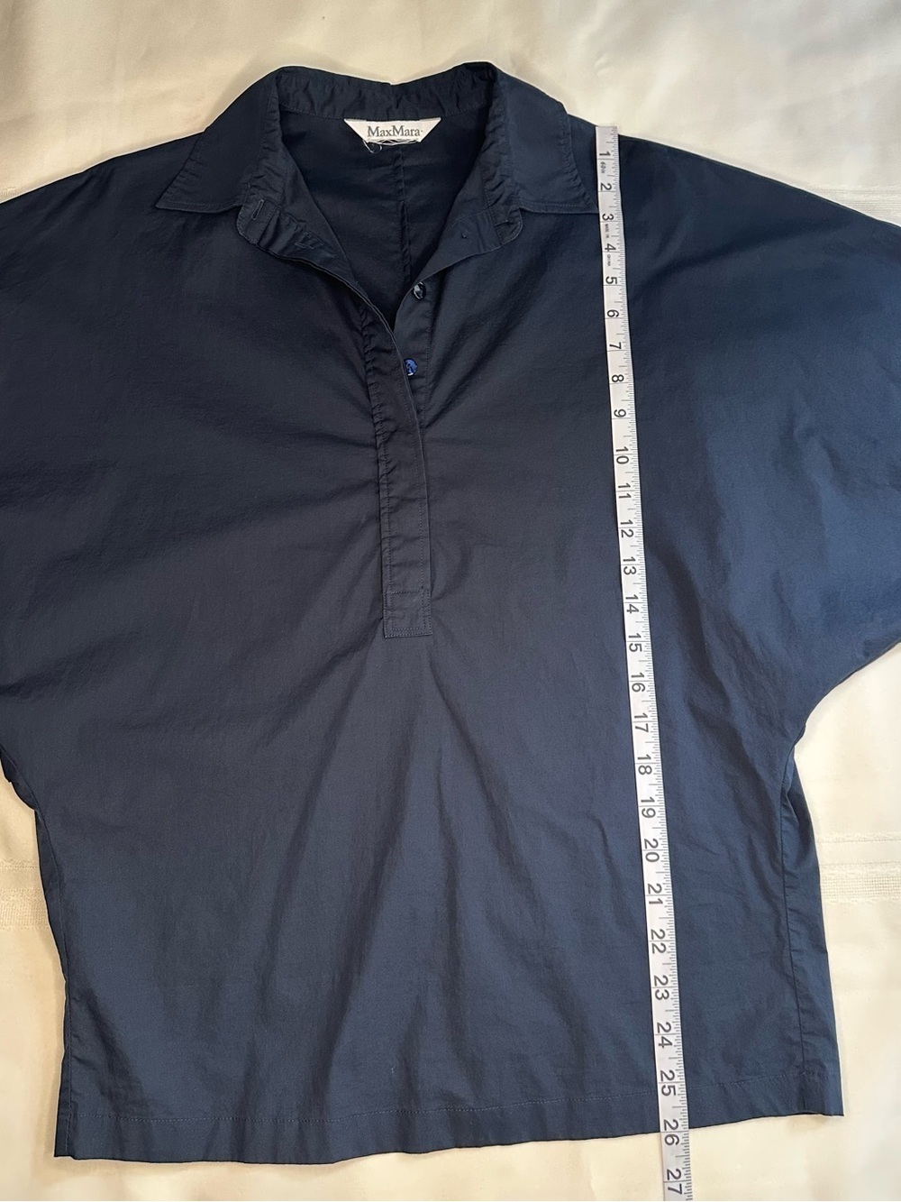 MaxMara Navy Relaxed Button-Front Blouse - Picture 9 of 13